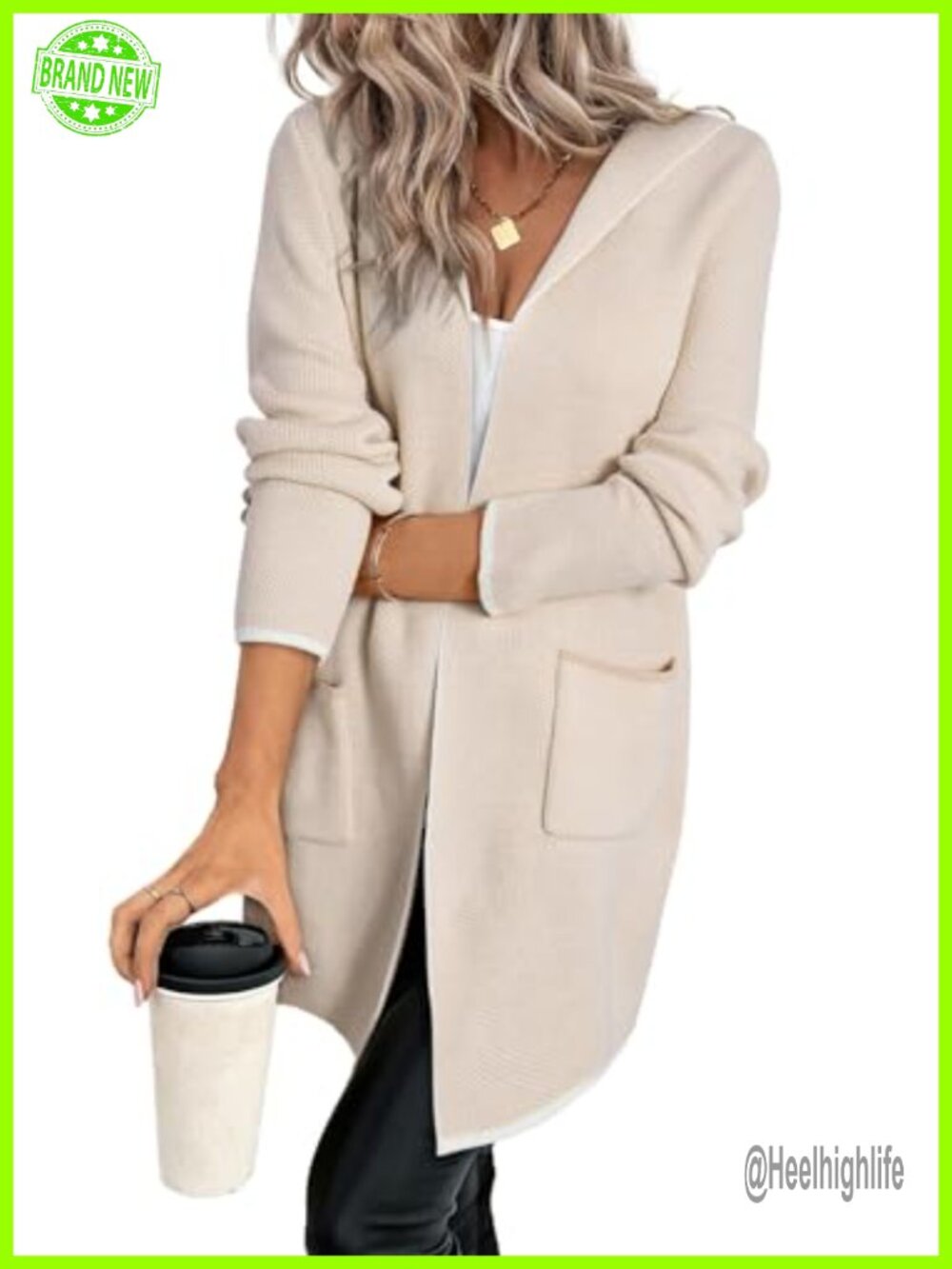 Sidefeel Hooded Cardigan Sweater Women Open Front Long Sleeve Loose Knit